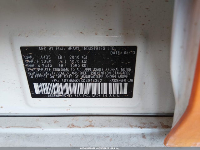 Продаж на аукціоні авто 2013 Subaru Legacy 2.5i Limited, vin: 4S3BMBK6XD3048362, номер лоту: 45578867