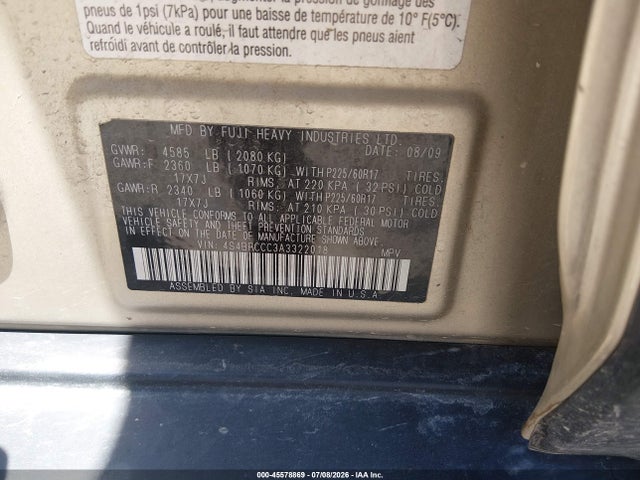 45578869 :رقم المزاد ، 4S4BRCCC3A3322018 vin ، 2010 Subaru Outback 2.5i Premium مزاد بيع