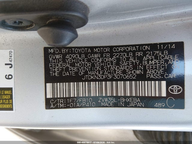 Toyota PRIUS PLUG-IN 2015 JTDKN3DP3F3070652 Image 9