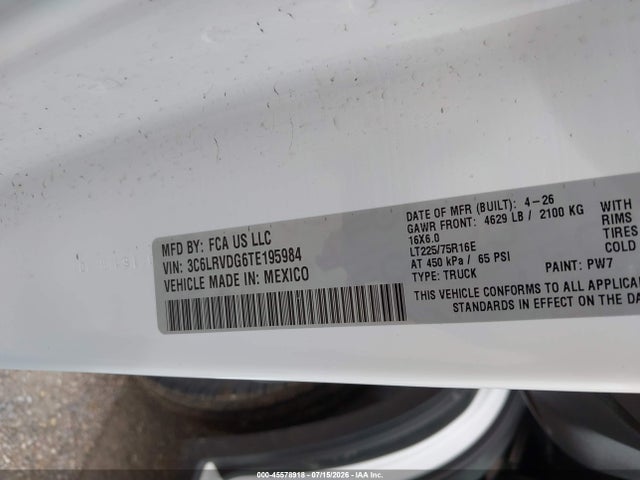 3C6LRVDG6TE195984 RAM Promaster 2500 Tradesman High Roof 159 Wb W/pass Seat