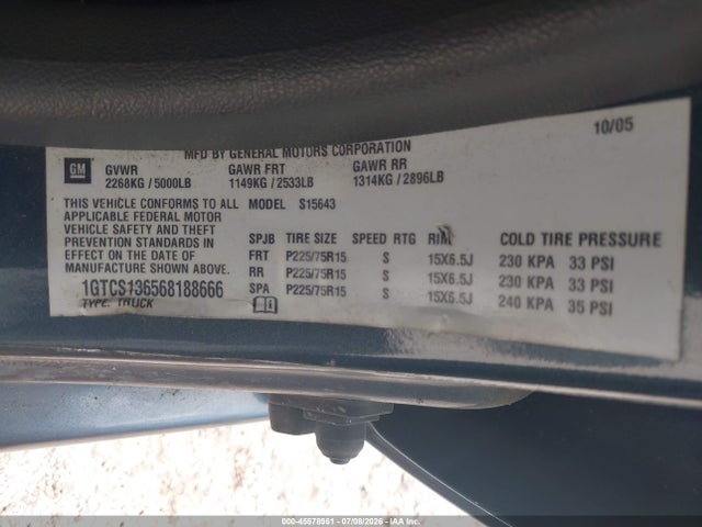 Продажа на аукционе авто 2006 Gmc Canyon Slt, vin: 1GTCS136568188666, номер лота: 45578961