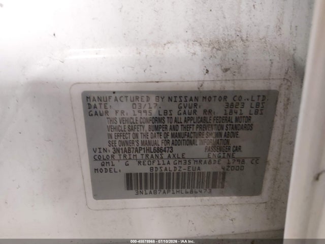 Auction sale of the 2017 Nissan Sentra Sv, vin: 3N1AB7AP1HL686473, lot number: 45578968