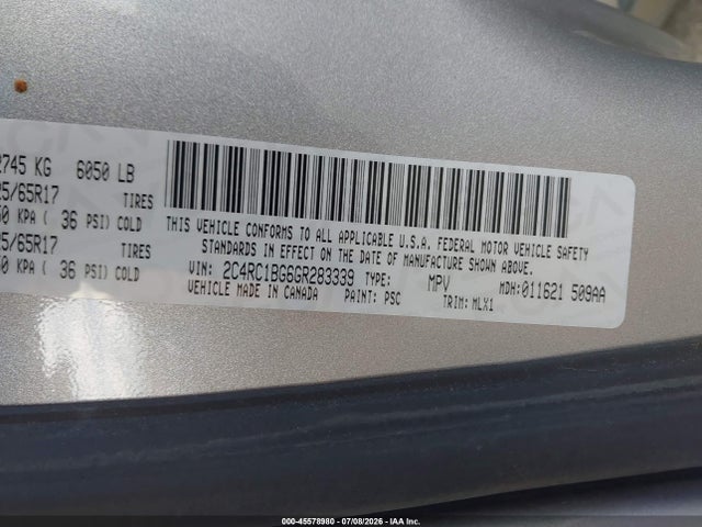45578980 :رقم المزاد ، 2C4RC1BG6GR283339 vin ، 2016 Chrysler Town & Country Touring مزاد بيع