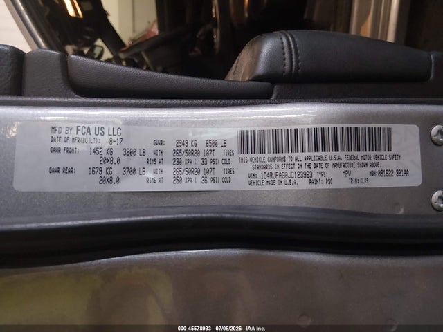 45578993 :رقم المزاد ، 1C4RJFAG0JC123963 vin ، 2018 Jeep Grand Cherokee Altitude 4x4 مزاد بيع