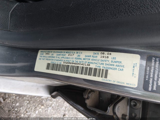 Продажа на аукционе авто 2005 Volkswagen Jetta Gls Tdi, vin: 3VWSR69M65M040138, номер лота: 45579015