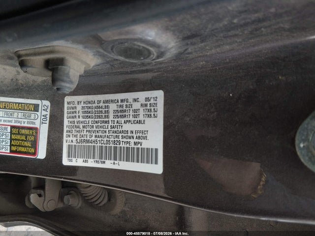 Aukcja sprzedaży 2012 Honda Cr-v Ex, vin: 5J6RM4H51CL051829, numer aukcji: 45579018