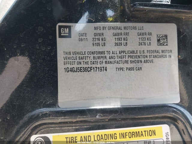 Продаж на аукціоні авто 2012 Buick Lacrosse Touring Group, vin: 1G4GJ5E36CF171974, номер лоту: 45579022
