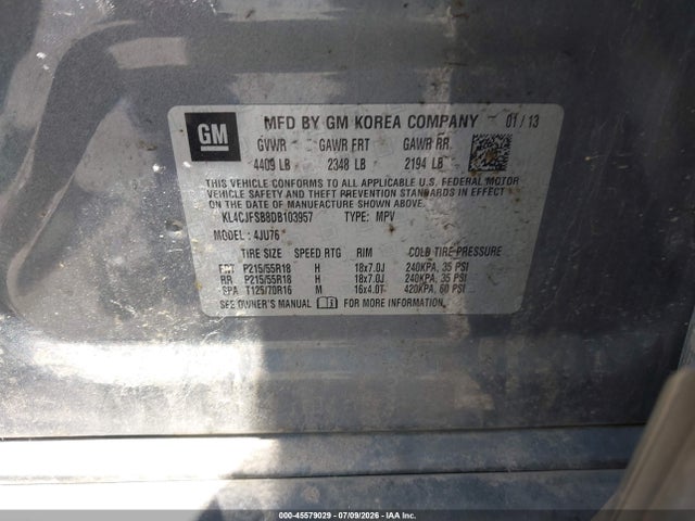 45579029 :رقم المزاد ، KL4CJFSB8DB103957 vin ، 2013 Buick Encore Convenience مزاد بيع