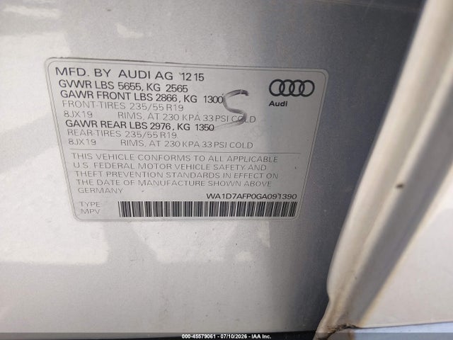 Aukcja sprzedaży 2016 Audi Q5 3.0t Premium Plus, vin: WA1D7AFP0GA091390, numer aukcji: 45579061