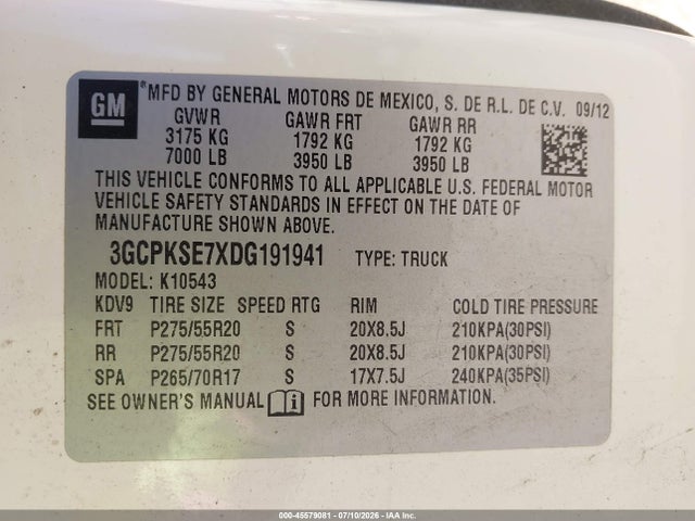 Продажа на аукционе авто 2013 Chevrolet Silverado 1500 Lt, vin: 3GCPKSE7XDG191941, номер лота: 45579081