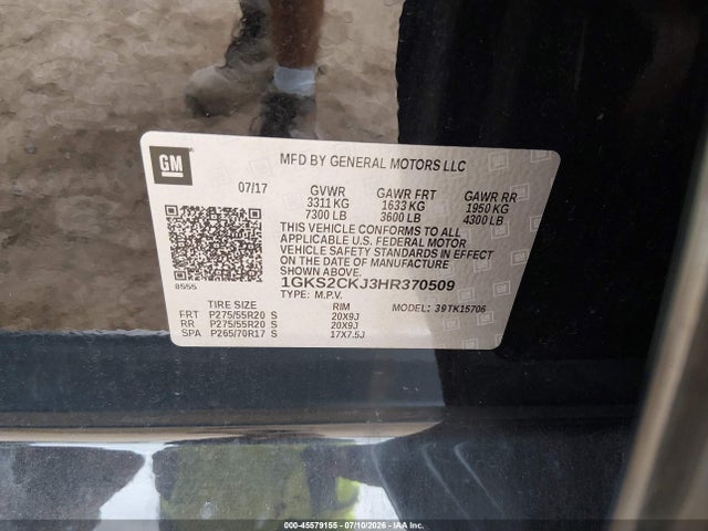 45579155 :رقم المزاد ، 1GKS2CKJ3HR370509 vin ، 2017 Gmc Yukon Denali مزاد بيع
