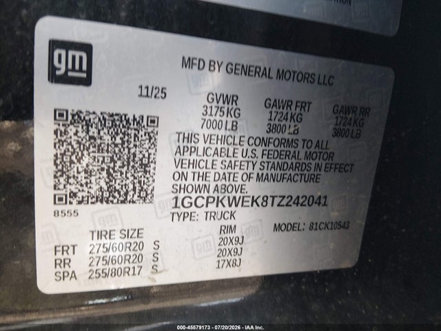 2026 Chevrolet Silverado 1500 4wd  Short Bed Rst მანქანა იყიდება აუქციონზე, vin: 1GCPKWEK8TZ242041, აუქციონის ნომერი: 45579173