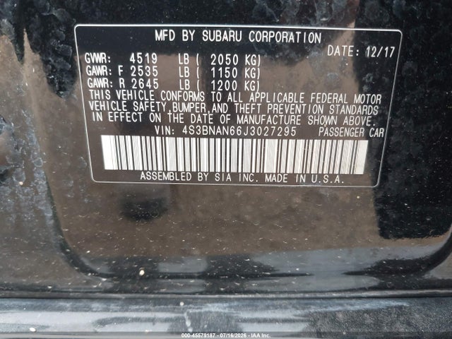 4S3BNAN66J3027295 Subaru Legacy 2.5i Limited