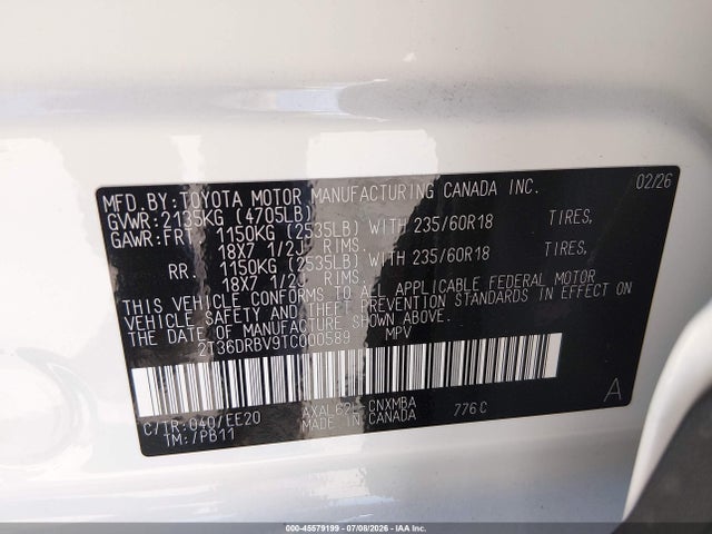 Aukcja sprzedaży 2026 Toyota Rav4 Xle Premium, vin: 2T36DRBV9TC000589, numer aukcji: 45579199