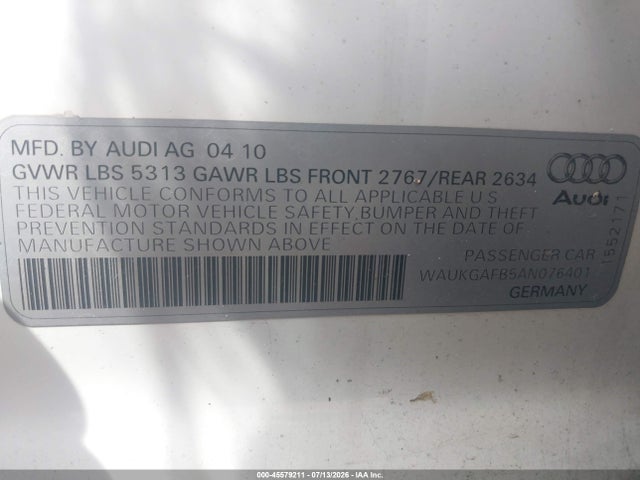 45579211 :رقم المزاد ، WAUKGAFB5AN076401 vin ، 2010 Audi A6 3.0 Premium مزاد بيع