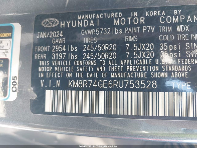 Aukcja sprzedaży 2024 Hyundai Palisade Calligraphy, vin: KM8R74GE6RU753528, numer aukcji: 45579219