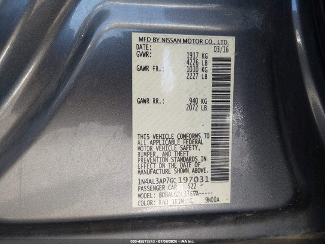 1N4AL3AP7GC197031 Nissan Altima 2.5/2.5 S/2.5 Sl/2.5 Sr/2.5 Sv