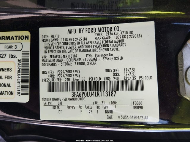 Ford Fusion Hybrid Se 2020 3FA6P0LU4LR113187 Image 9