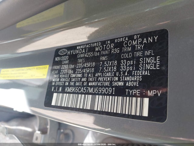 45579315 :رقم المزاد ، KM8K6CA57MU699091 vin ، 2021 Hyundai Kona Night مزاد بيع