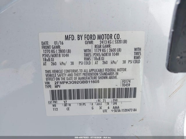Aukcja sprzedaży 2016 Ford Edge Se, vin: 2FMPK3G92GBB11605, numer aukcji: 45579353