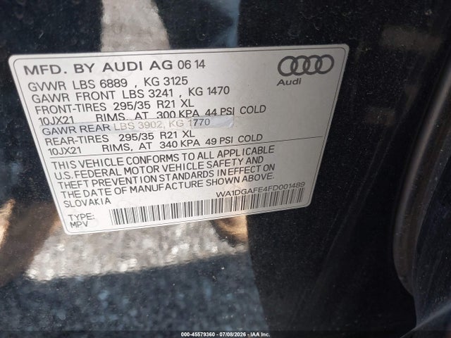 Aukcja sprzedaży 2015 Audi Q7 3.0t S Line Prestige, vin: WA1DGAFE4FD001489, numer aukcji: 45579360
