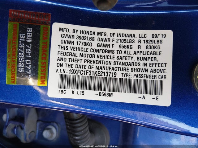 Honda CIVIC EX 2019 19XFC1F31KE213719 Image 9