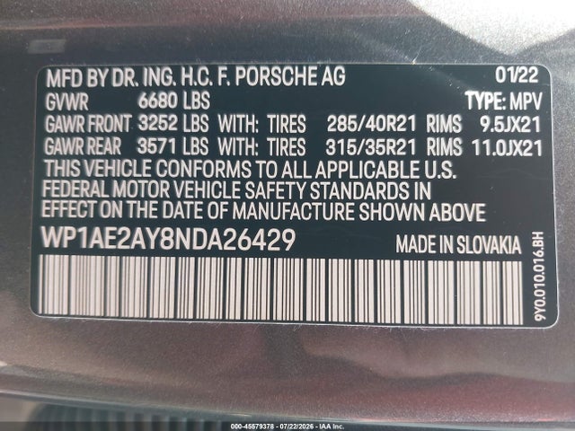 WP1AE2AY8NDA26429 Porsche Cayenne E-hybrid Platinum Edition