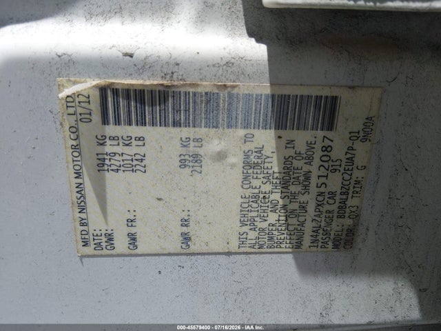 Продаж на аукціоні авто 2012 Nissan Altima 2.5 S, vin: 1N4AL2APXCN512087, номер лоту: 45579400