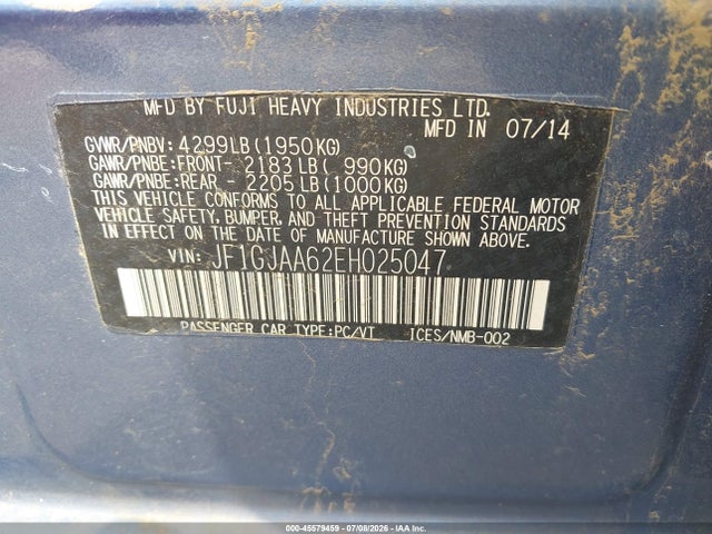45579459 :رقم المزاد ، JF1GJAA62EH025047 vin ، 2014 Subaru Impreza 2.0i مزاد بيع