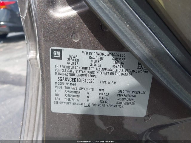 45579460 :رقم المزاد ، 5GAKVCED1BJ310020 vin ، 2011 Buick Enclave 2xl مزاد بيع