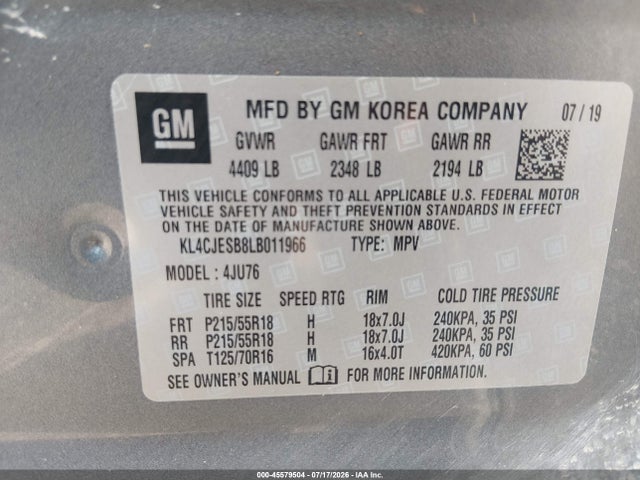 Aukcja sprzedaży 2020 Buick Encore Awd Preferred, vin: KL4CJESB8LB011966, numer aukcji: 45579504