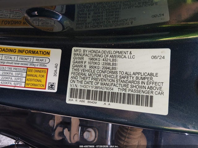 Honda ACCORD EX 2024 1HGCY1F38RA076054 Image 9