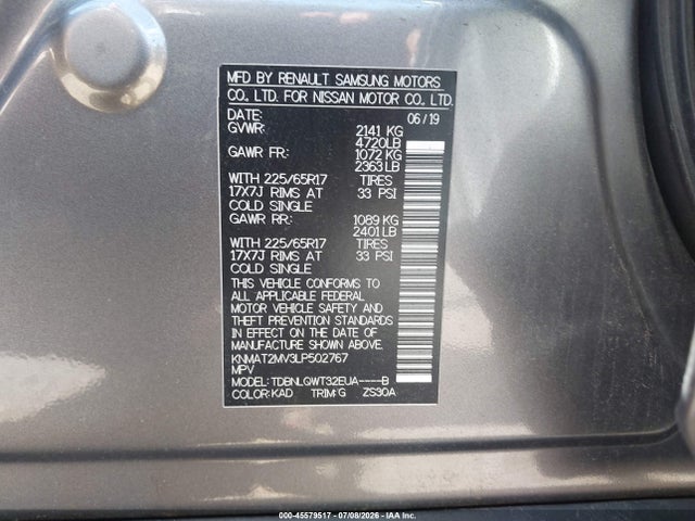 Продажа на аукционе авто 2020 Nissan Rogue Sv Intelligent Awd, vin: KNMAT2MV3LP502767, номер лота: 45579517