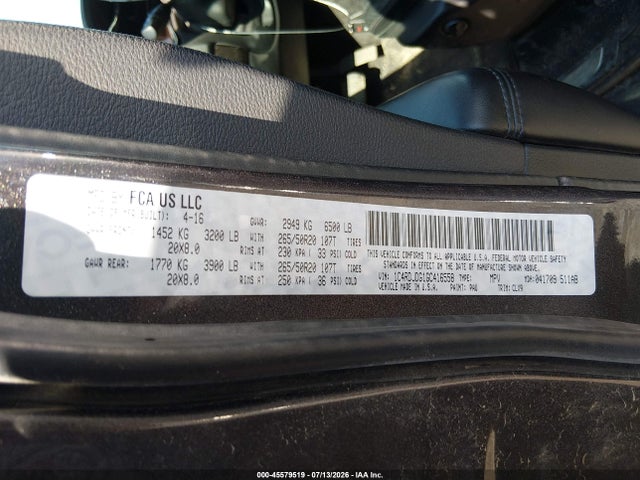 45579519 :رقم المزاد ، 1C4RDJDG1GC416558 vin ، 2016 Dodge Durango Limited مزاد بيع