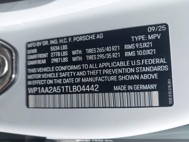 Продажа на аукционе авто 2026 Porsche Macan T, vin: WP1AA2A51TLB04442, номер лота: 45579533