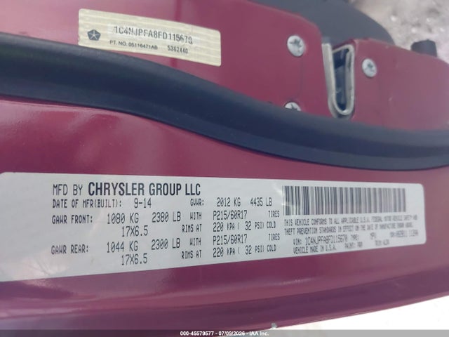 Aukcja sprzedaży 2015 Jeep Patriot High Altitude Edition, vin: 1C4NJPFA8FD115670, numer aukcji: 45579577