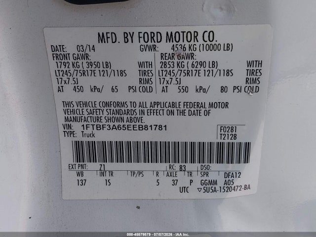 Ford F-350 Xl 2014 1FTBF3A65EEB81781 Image 9