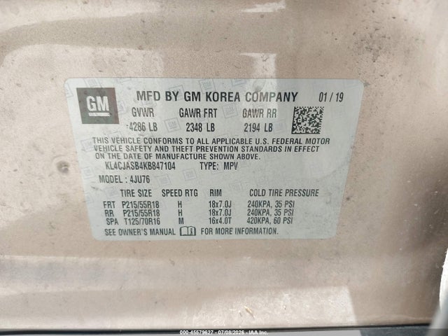 Aukcja sprzedaży 2019 Buick Encore Fwd Preferred, vin: KL4CJASB4KB847104, numer aukcji: 45579627