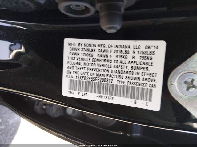 Honda Civic Lx 2015 19XFB2F55FE200312 Image 9