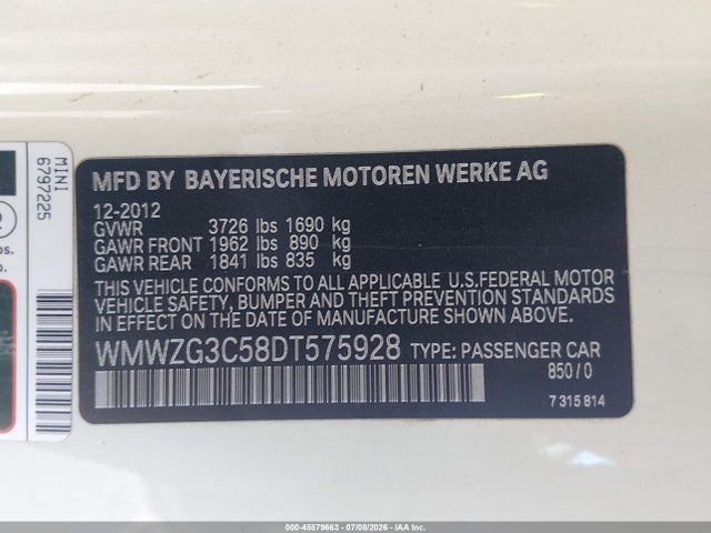 2013 Mini Clubman Cooper S მანქანა იყიდება აუქციონზე, vin: WMWZG3C58DT575928, აუქციონის ნომერი: 45579663