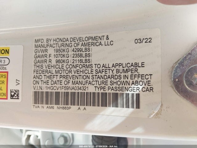 Honda Accord Ex-l 2022 1HGCV1F59NA034321 Image 9