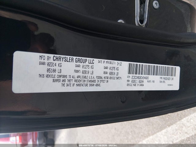 45579736 :رقم المزاد ، 2C3CDXBG8CH244603 vin ، 2012 Dodge Charger Se مزاد بيع
