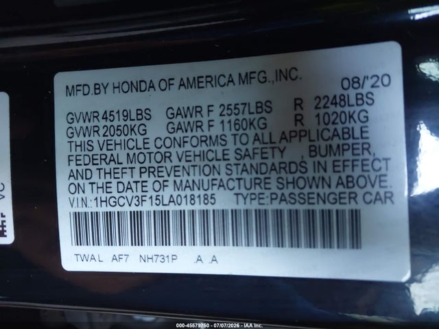 1HGCV3F15LA018185 Honda ACCORD HYBRID