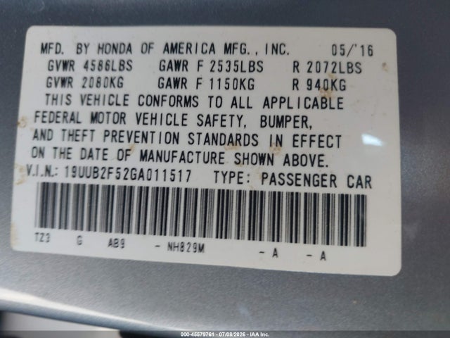Aukcja sprzedaży 2016 Acura Tlx V6 Tech, vin: 19UUB2F52GA011517, numer aukcji: 45579761