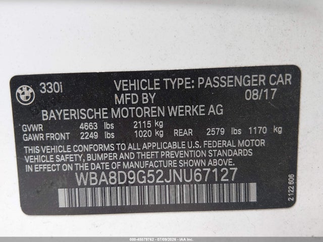 Продажа на аукционе авто 2018 Bmw 330i Xdrive, vin: WBA8D9G52JNU67127, номер лота: 45579762