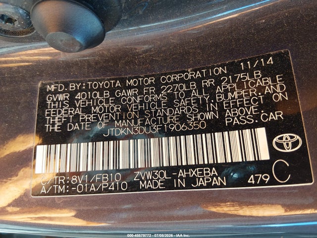 Toyota Prius Three 2015 JTDKN3DU3F1906350 Image 9