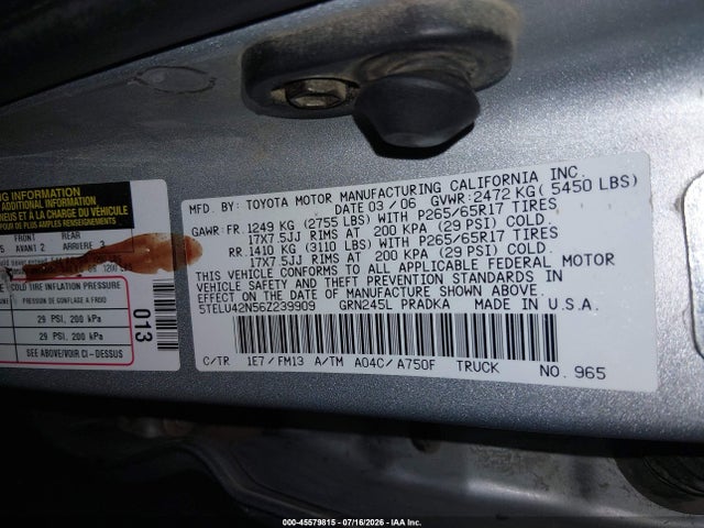 45579815 :رقم المزاد ، 5TELU42N56Z239909 vin ، 2006 Toyota Tacoma Base V6 مزاد بيع