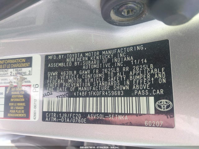 Toyota CAMRY LE 2015 4T4BF1FK0FR459683 Image 9