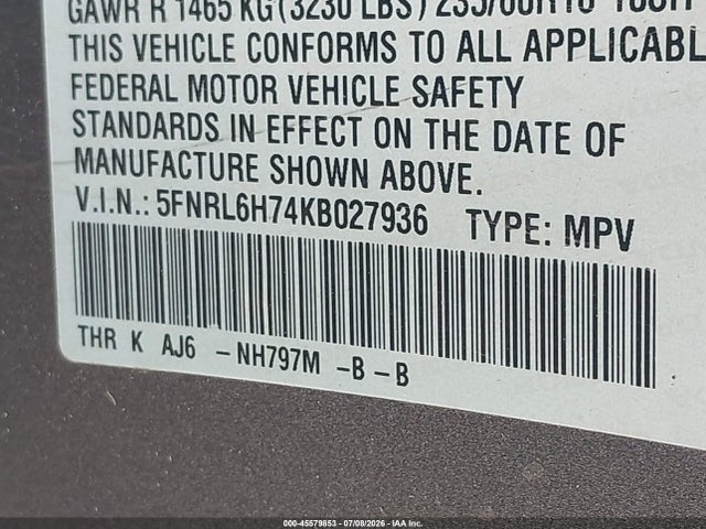 Honda Odyssey Ex-l 2019 5FNRL6H74KB027936 Image 9
