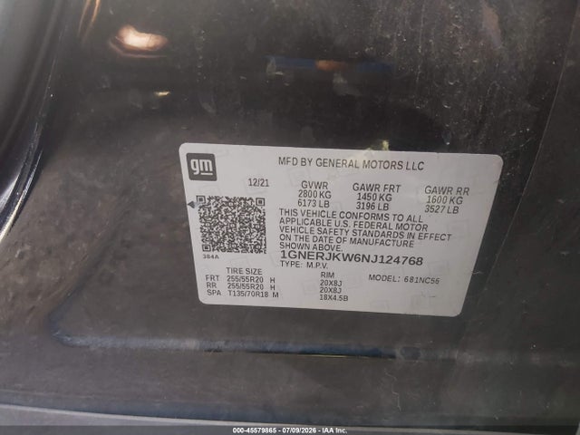 Продажа на аукционе авто 2022 Chevrolet Traverse Fwd Rs, vin: 1GNERJKW6NJ124768, номер лота: 45579865